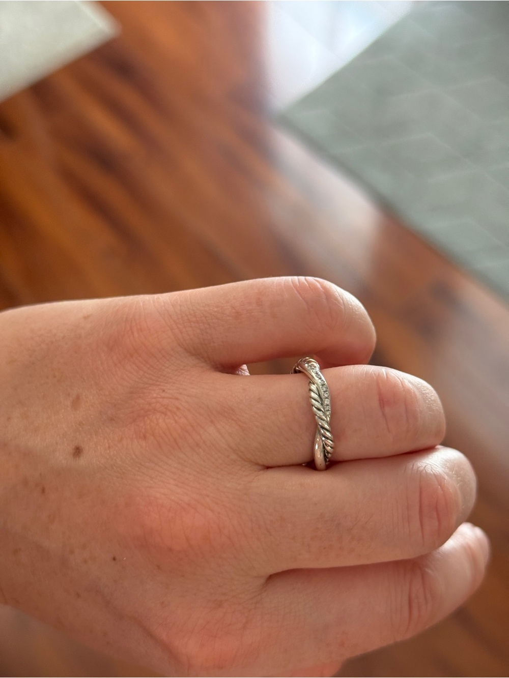 David Yurman Petite Infinity Twisted Ring in Silver with Diamonds size 7